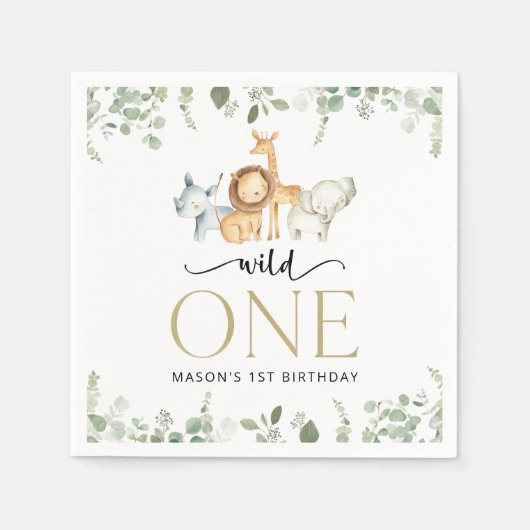 Safari Dieren, Oerwoud, Wilde, Eerste Verjaardag Servet (Voorkant)