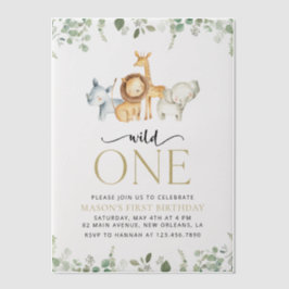 Safari Dieren, Oerwoud, Wilde, Eerste Verjaardag Vellum Uitnodigingen