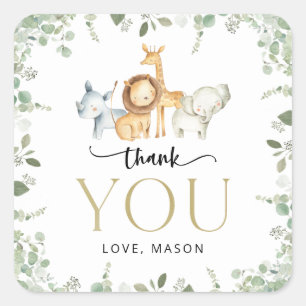 Safari Dieren, Oerwoud, Wilde, Eerste Verjaardag Vierkante Sticker