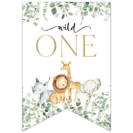 Safari Dieren, Oerwoud, Wilde, Eerste Verjaardag Vlaggetjes