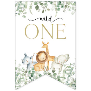 Safari Dieren, Oerwoud, Wilde, Eerste Verjaardag Vlaggetjes