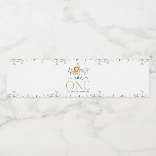 Safari Dieren, Oerwoud, Wilde, Eerste Verjaardag Waterfles Etiket (Enkel label)