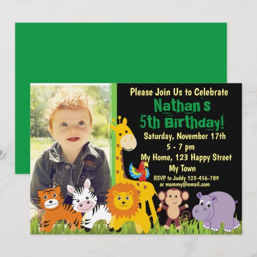 Safari-dieren Oerwouden verjaardagsuitnodiging Kaart (Voorkant / Achterkant)