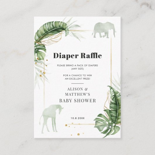 Safari Dieren Olifant Baby shower Luier Raffle Informatiekaartje (Voorkant)