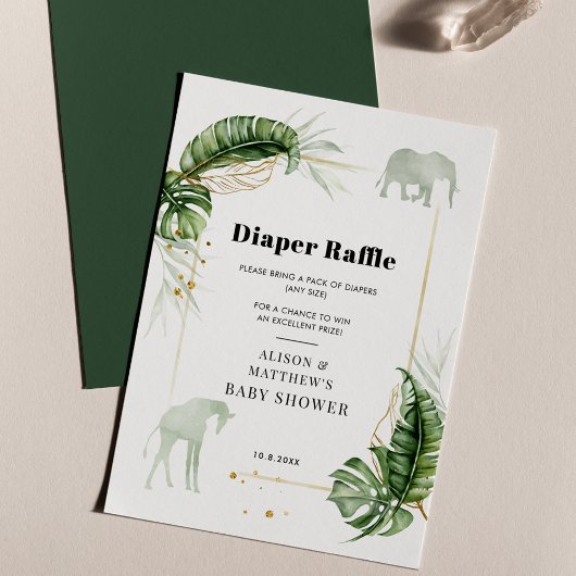 Safari Dieren Olifant Baby shower Luier Raffle Informatiekaartje