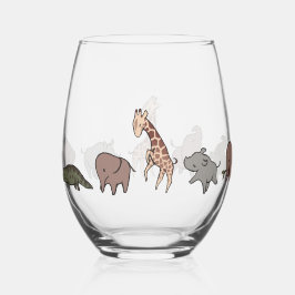 Safari Dieren (Olifant, Giraffe, Krokodil & Neusho Wijnglas Zonder Voet
