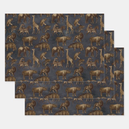 Safari Dieren op donkerblauw Inpakpapier Vel (Set)