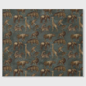 Safari Dieren op donkergroen Cadeaupapier (Vlak)