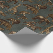 Safari Dieren op donkergroen Cadeaupapier (Hoek)
