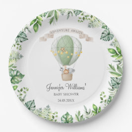 Safari dieren op Hete luchtballon babyboy douche Papieren Bordje