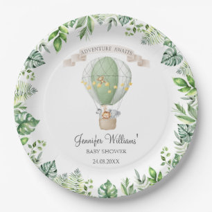 Safari dieren op Hete luchtballon babyboy douche Papieren Bordje