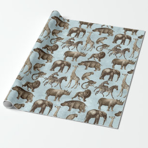 Safari Dieren op lichtblauw Cadeaupapier