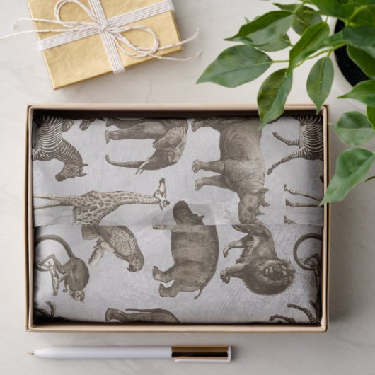 Safari Dieren op lichtgrijze ontkoppeling Tissuepapier (Geschenk)