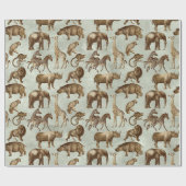 Safari Dieren op lichtgroen Cadeaupapier (Vlak)