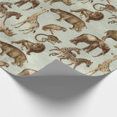 Safari Dieren op lichtgroen Cadeaupapier (Hoek)