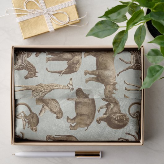 Safari Dieren op lichtgroene ontkoppeling Tissuepapier (Geschenk)