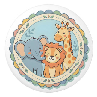 Safari Dieren Pastel Olifant Leeuw Giraffe Keramische Knop