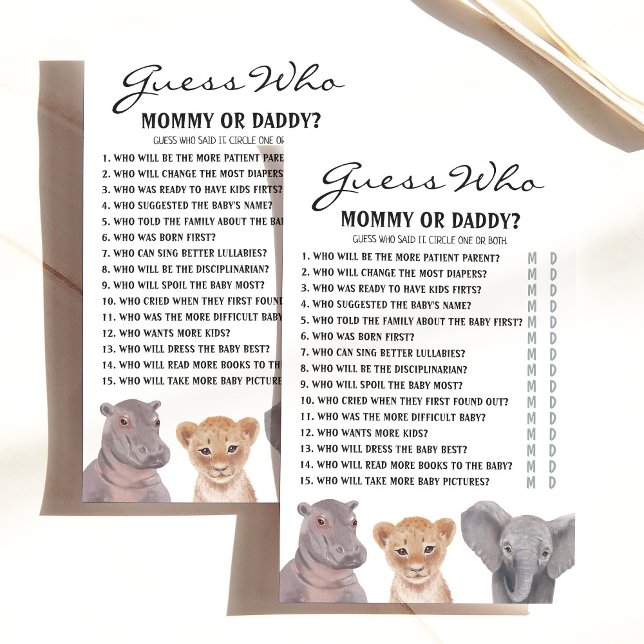 Safari Dieren "Raad eens wie..." Baby shower game (Creator heeft geüpload)