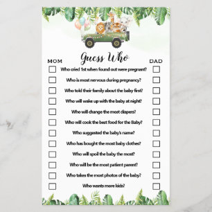 Safari Dieren Raad Wie Baby Shower Spelkaart Flyer