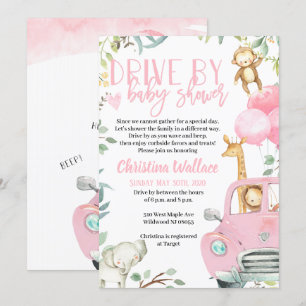 Safari dieren rijden door baby douche uitnodiginge kaart