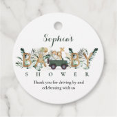 Safari Dieren rijden door Baby shower Greenery Gol Bedankjes Labels (Voorkant)