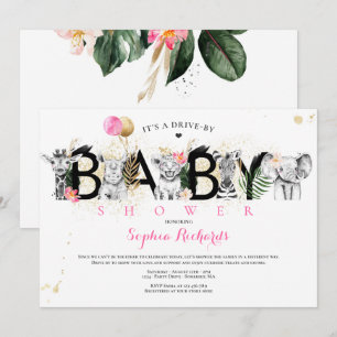 Safari Dieren rijden door Baby shower Greenery Gol Kaart