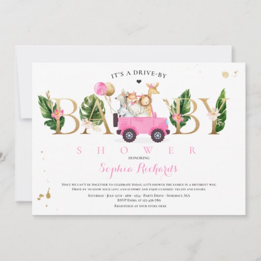 Safari Dieren rijden door Baby shower Greenery Gol Kaart (Voorkant)