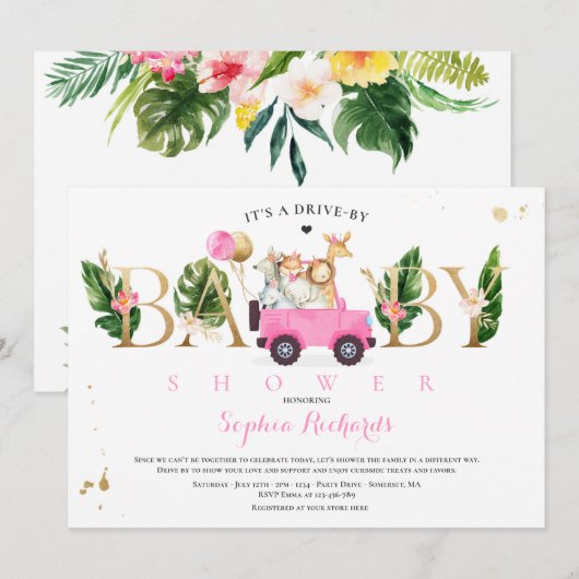 Safari Dieren rijden door Baby shower Greenery Gol Kaart (Voorkant / Achterkant)