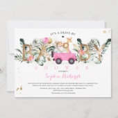 Safari Dieren rijden door Baby shower Greenery Gol Kaart (Voorkant)