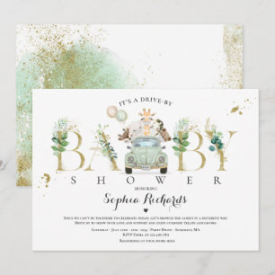 Safari Dieren rijden door Baby shower Greenery Gol Kaart