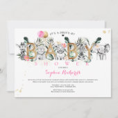 Safari Dieren rijden door Baby shower Greenery Gol Kaart (Voorkant)