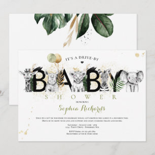 Safari Dieren rijden door Baby shower Greenery Gol Kaart