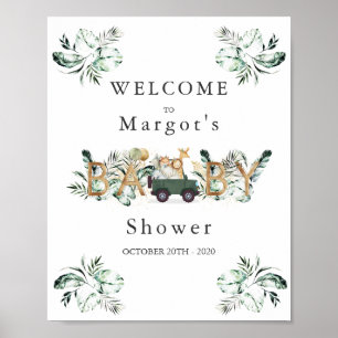 Safari Dieren rijden door Baby shower Greenery Gol Poster
