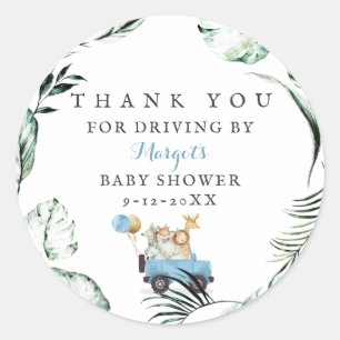 Safari Dieren rijden door Baby shower Greenery Gol Ronde Sticker