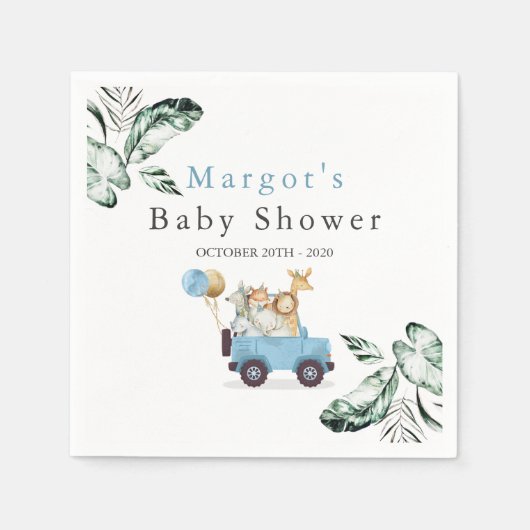 Safari Dieren rijden door Baby shower Greenery Gol Servet (Voorkant)