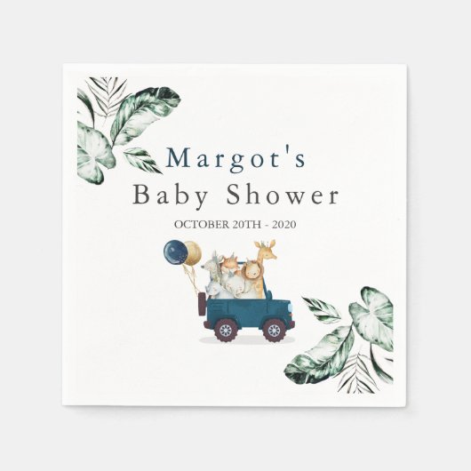 Safari Dieren rijden door Baby shower Greenery Gol Servet (Voorkant)