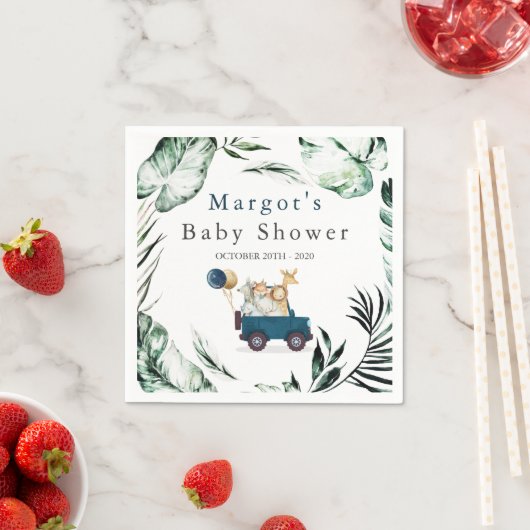 Safari Dieren rijden door Baby shower Greenery Gol Servet (Insitu)