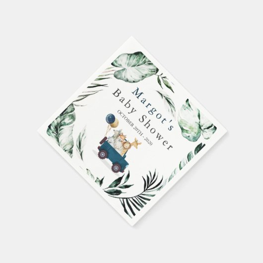 Safari Dieren rijden door Baby shower Greenery Gol Servet (Hoek)