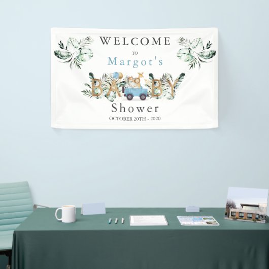 Safari Dieren rijden door Baby shower Greenery Gol Spandoek (Beurs)