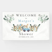 Safari Dieren rijden door Baby shower Greenery Gol Spandoek (Horizontaal)