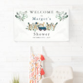 Safari Dieren rijden door Baby shower Greenery Gol Spandoek (Insitu)