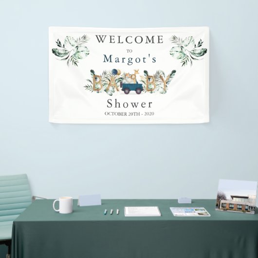 Safari Dieren rijden door Baby shower Greenery Gol Spandoek (Beurs)