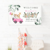 Safari Dieren rijden door Baby shower Greenery Gol Spandoek (Insitu)