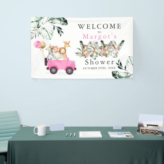Safari Dieren rijden door Baby shower Greenery Gol Spandoek (Beurs)