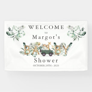 Safari Dieren rijden door Baby shower Greenery Gol Spandoek