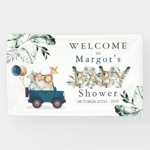 Safari Dieren rijden door Baby shower Greenery Gol Spandoek