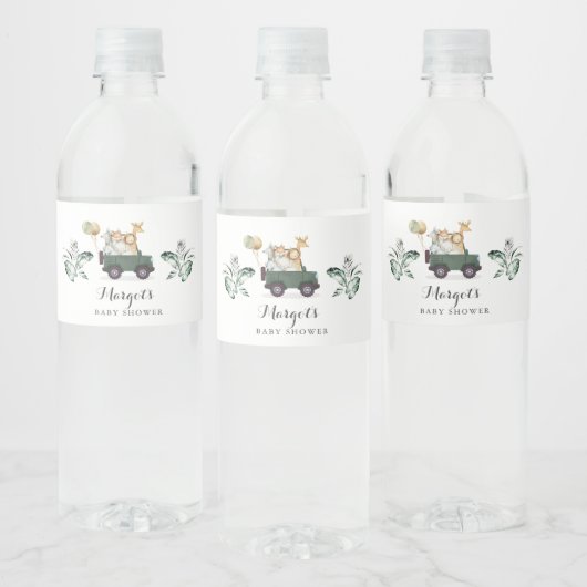 Safari Dieren rijden door Baby shower Greenery Gol Waterfles Etiket (Flessen)