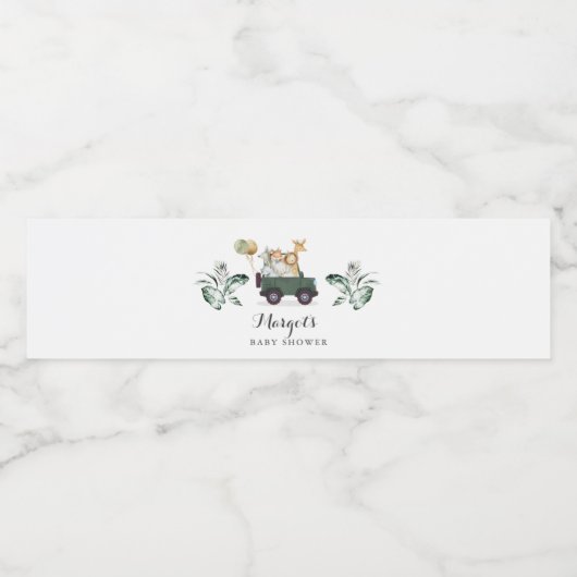 Safari Dieren rijden door Baby shower Greenery Gol Waterfles Etiket (Enkel label)