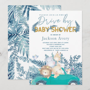 Safari Dieren rijden op Baby shower Kaart