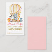 Safari Dieren Roze Ballon Luier Raffle Douche Informatiekaartje (Voorkant / Achterkant)